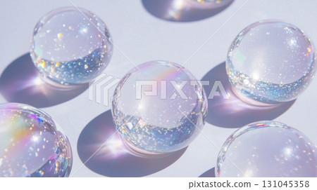 Luminous soap spheres glistening with iridescent rainbow hues Luminous soap spheres glistening with iridescent rainbow hues 131045358