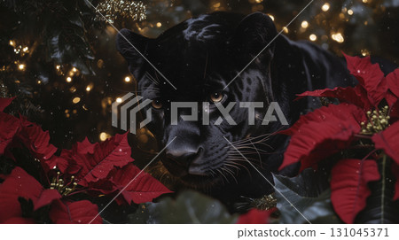 majestic black jaguar walking in lush jungle 131045371