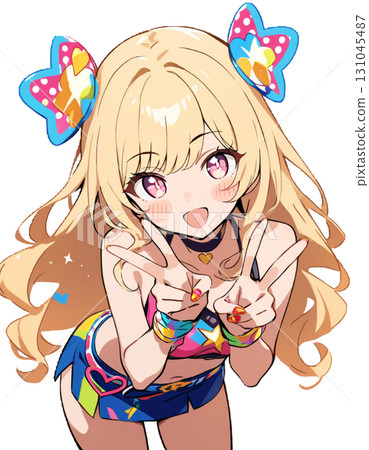 一個女孩做出和平手勢來讓你開心的插圖 一個女孩做出和平手勢來讓你開心的插圖 131045487