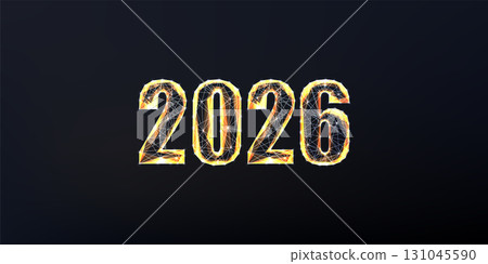 2026 New Year warm glowing wireframe vector in gold tones symbolizing celebration and optimism 131045590