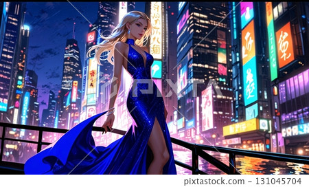 Woman gazing at the sea in the city 131045704