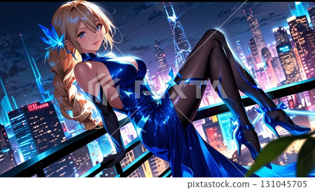 Woman gazing at the sea in the city 131045705