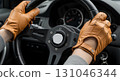 Blank leather driving gloves worn mockup, close-up, isolated 131046344