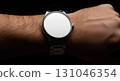 Blank kinetic watch worn mockup, isolated wrist crop 131046354