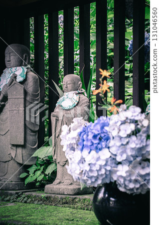 Jizo and hydrangeas at Meigetsuin Temple 131046560