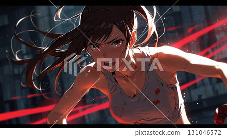 一位綁著馬尾、穿著白色背心的漂亮女孩高速戰鬥 131046572