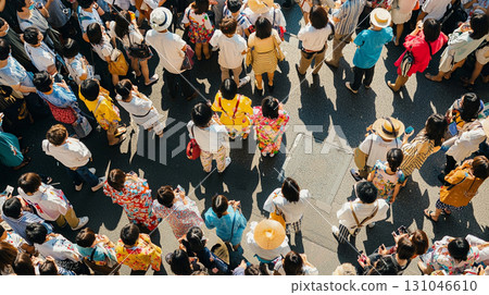 Crowds of people wearing yukata at the summer festival 131046610