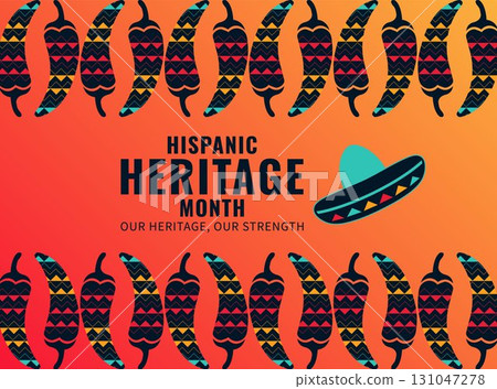 hispanic heritage month chili pepper pattern with sombrero design 131047278
