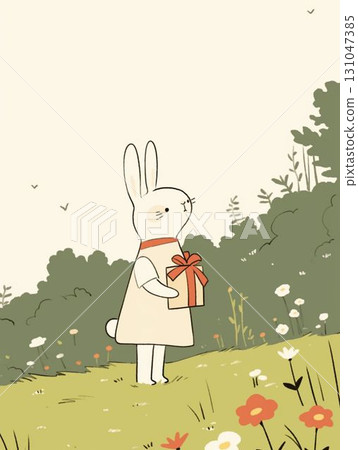 Illustration of a rabbit holding a gift Illustration of a rabbit holding a gift 131047385