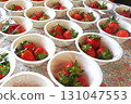 Fresh strawberries portioned into paper cups 131047553