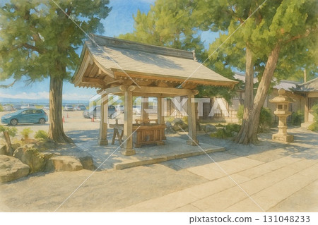 Watercolor Chōzuya at Japanese Shrine 131048233