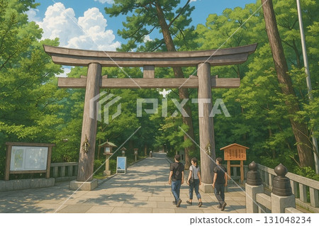 Torii Gate and Shrine Path, Anime Style 131048234