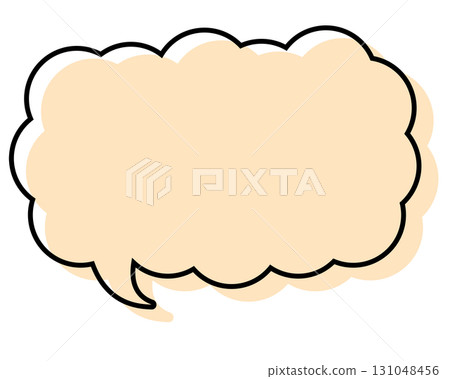 A simple speech bubble with misaligned lines, a long, thin cloud shape 131048456