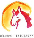 毛筆畫，日出，馬的側面 131048577