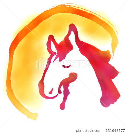Brush painting, sunrise, horse profile Brush painting, sunrise, horse profile 131048577
