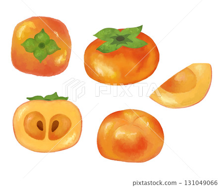 Watercolor illustration of persimmon, autumn fruit material that can be used for seasonal events, food packaging, and recipes 131049066