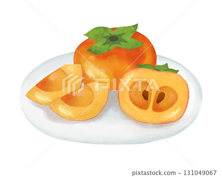 Watercolor illustration of persimmon, autumn fruit material that can be used for seasonal events, food packaging, and recipes 131049067