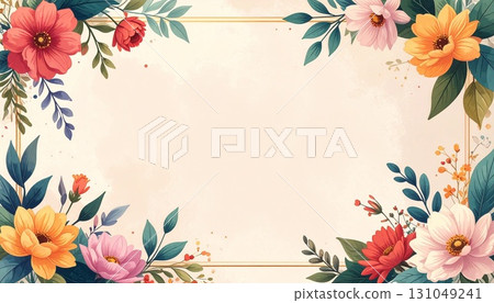 Copy space in the center. Floral frame design. AI-generated illustration. 131049241