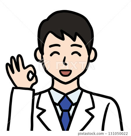 年輕男醫師科學家研究員身穿白大褂的 OK 姿勢圖標 年輕男醫師科學家研究員身穿白大褂的 OK 姿勢圖標 131050022