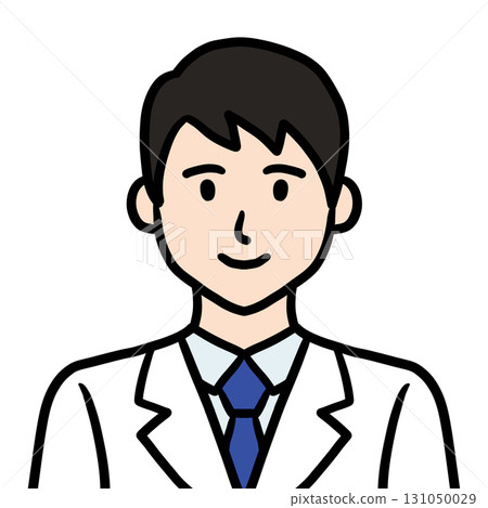 Young male doctor scientist researcher icon in white coat Young male doctor scientist researcher icon in white coat 131050029