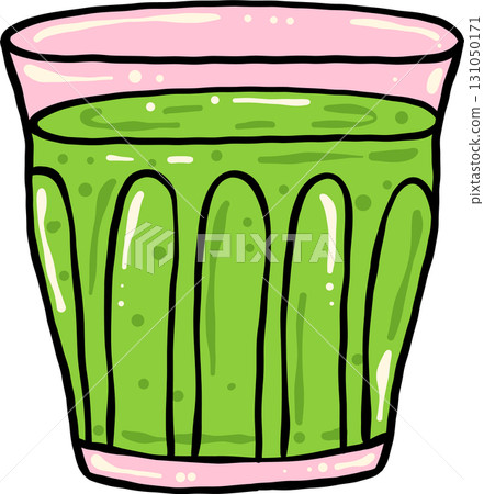 Green Matcha Latte in pink  glass Hand Drawn 131050171