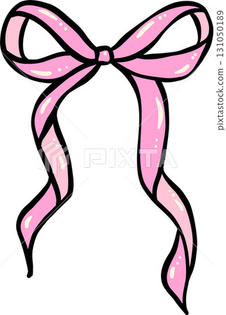 Cute Pink Ribbon Bow Hand Drawn Cute Pink Ribbon Bow Hand Drawn 131050189