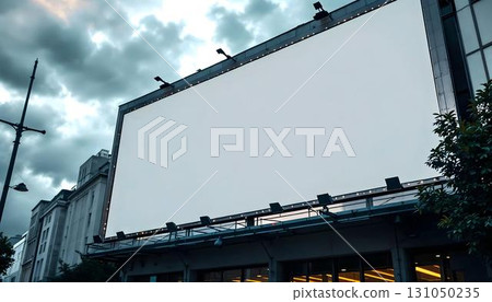 A blank billboard placed on a city street is perfect for mockup advertising, welcoming creative marketing proposals 131050235