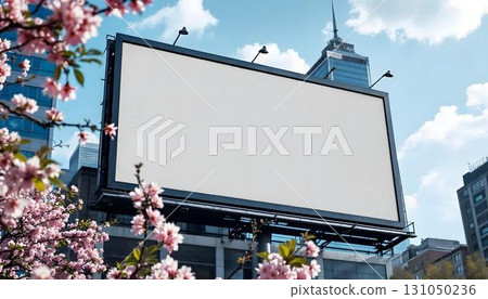 An unfilled billboard along a city street acts as a space for mockup advertising, open to potential promotional ideas 131050236