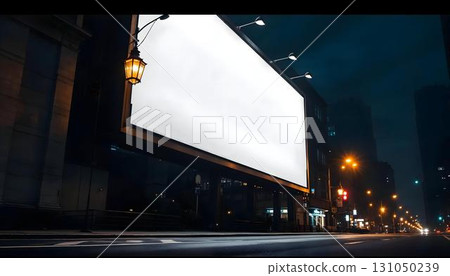 An empty billboard located on a city street, providing a mockup advertising platform for innovative promotional designs 131050239