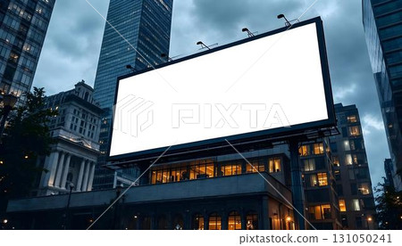 An unoccupied billboard along a city street, serving as a mockup advertising space for potential promotional content 131050241