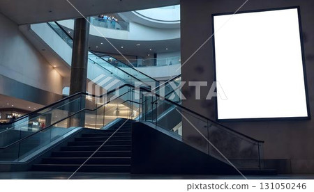 An empty advertising billboard in a shopping mall, perfect for showcasing mockup designs 131050246