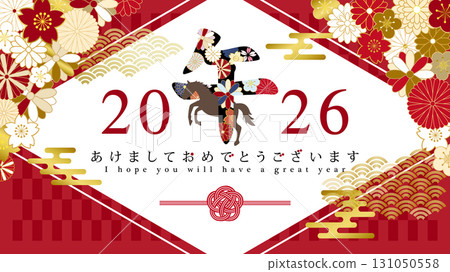 2026 年馬年新年背景,帶有日本花卉圖案和文字(16:9 尺寸) 2026 年馬年新年背景,帶有日本花卉圖案和文字(16:9 尺寸) 131050558