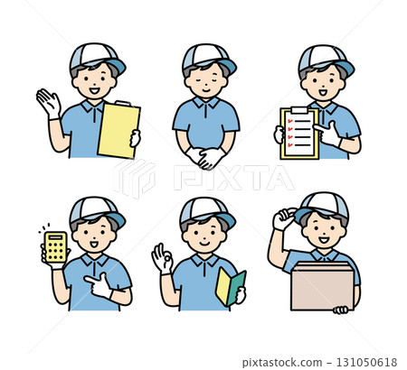 Male moving worker facial expression illustration set Male moving worker facial expression illustration set 131050618