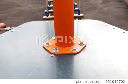 Children Playground with Modern Slide, Rope Net Bridge, Climbing Swings, Climbers. Empty Wooden Playground made of Eco Materials Children Playground with Modern Slide, Rope Net Bridge, Climbing Swings, Climbers. Empty Wooden Playground made of Eco Materials 131050702