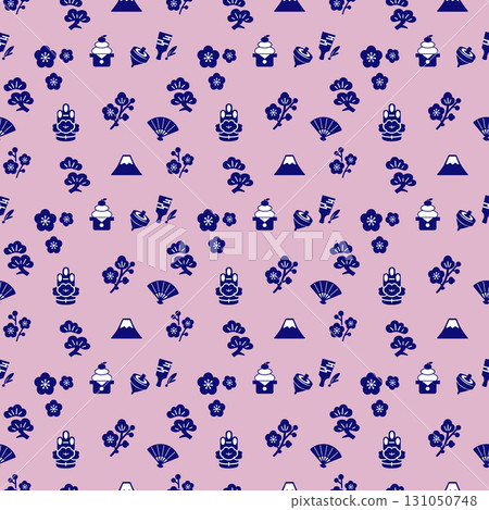 Japanese-style New Year's icon seamless pattern background (pink base x navy) 131050748