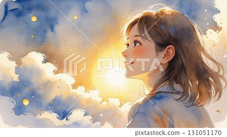 An illustration of a smiling woman in profile. An illustration of a smiling woman in profile. 131051170