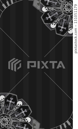 Vertical frame with mandala decoration of a skeleton emerging from a coffin 131051179