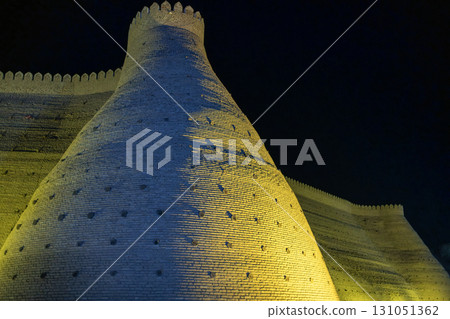 exterior of wall in Ark of Bukhara at night in Bukhara.  131051362