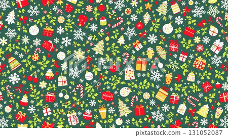 Panoramic seamless pattern with Christmas decorations 131052087
