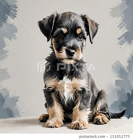 從正面看,雪納瑞幼犬處於坐姿 從正面看,雪納瑞幼犬處於坐姿 131052775