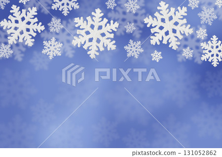 Christmas blue background of white snowflakes flying in the air. Holiday card for New Year and Christmas with space for greetings, labels and your design. Christmas blue background of white snowflakes flying in the air. Holiday card for New Year and Christmas with space for greetings, labels and your design. 131052862