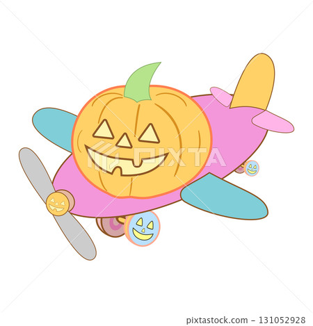 粉紅南瓜燈飛機－甜美可愛的萬聖節插畫 131052928