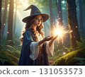 A woman controlling magic in the forest 131053573