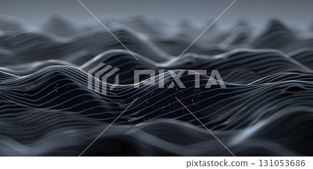 Abstract Digital Wave Pattern on Black Background, Dynamic Black Background, Futuristic Digital Wave Design - Ai Generated 131053686
