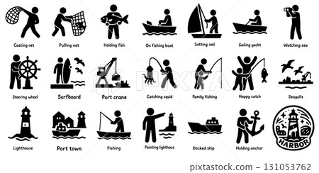 Fishing and Harbor Silhouette Fishing and Harbor Silhouette 131053762