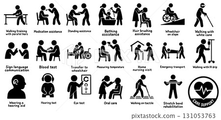 護理與支援剪影圖標集 131053763