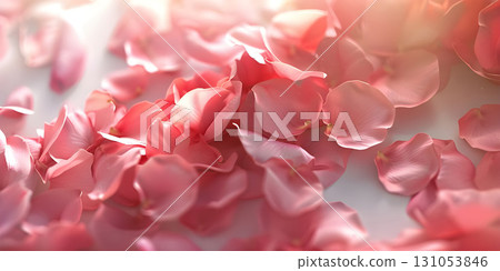 Scattered pink rose petals on a soft solid background - Ai Generated 131053846