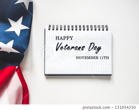 Veterans Day. American Flag and congratulatory inscription 131054250