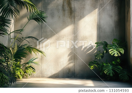 Tropical indoor garden design modern space interior bright natural light minimalist aesthetic 131054593