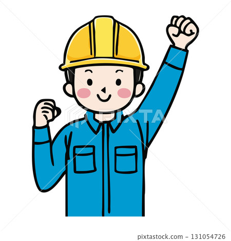 微笑的建築工人。戴著黃色安全帽、穿著工作服的男女在土木工程工作中要注意安全和團隊合作。 微笑的建築工人。戴著黃色安全帽、穿著工作服的男女在土木工程工作中要注意安全和團隊合作。 131054726